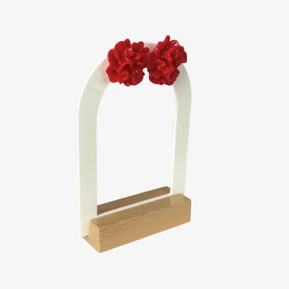 Red Floral Stud Earring - Picture 5 of 5